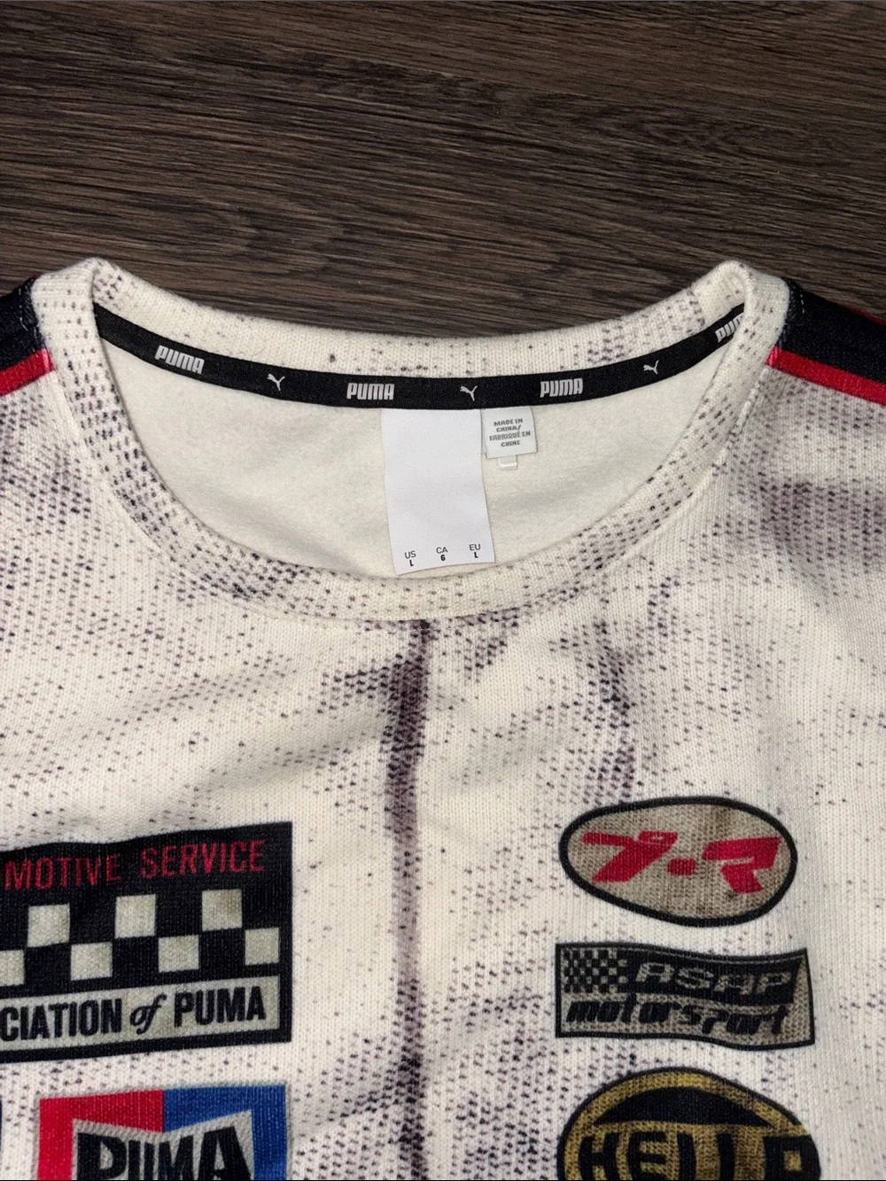 Puma White Crewneck Sweatshirt with Red Racing Graphics - Picture 3 of 5
